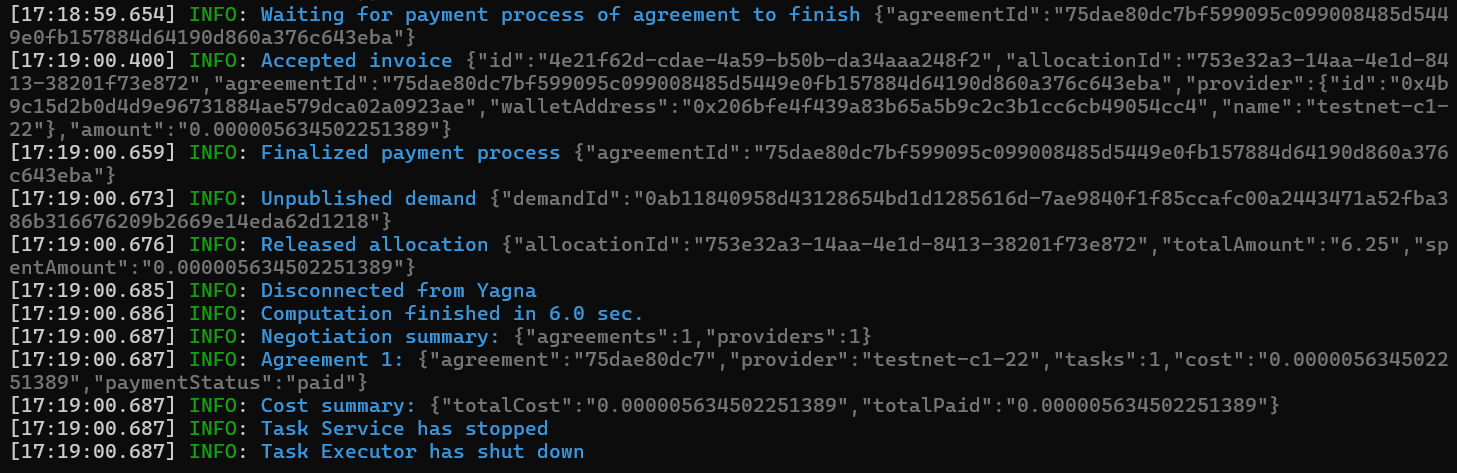 Commands batch end output logs